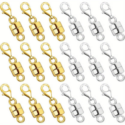 Lot de 18 fermoirs magnétiques pour colliers, or et argent – Convertisseur de fermoir magnétique pour bijoux avec fermoirs mousquetons pour bracelets, colliers et chaînes – Attache de bijoux facile, adaptée aux personnes arthritiques