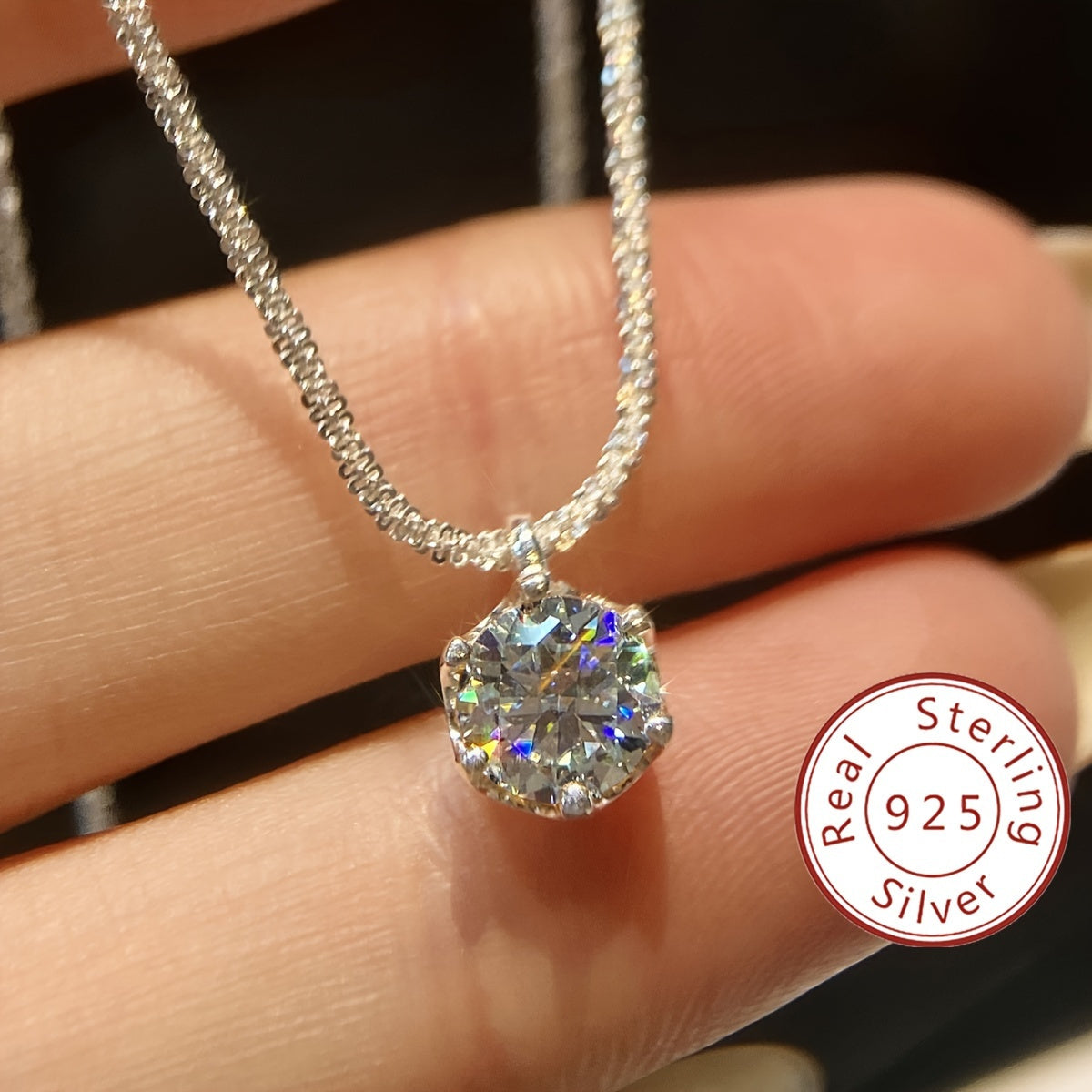 Collier pendentif éclatant en moissanite de 1 carat en argent sterling 925 – Alternative brillante au diamant, bijou de luxe élégant pour femme, cadeau idéal pour mariage, promesse, anniversaire de mariage et fête des Mères