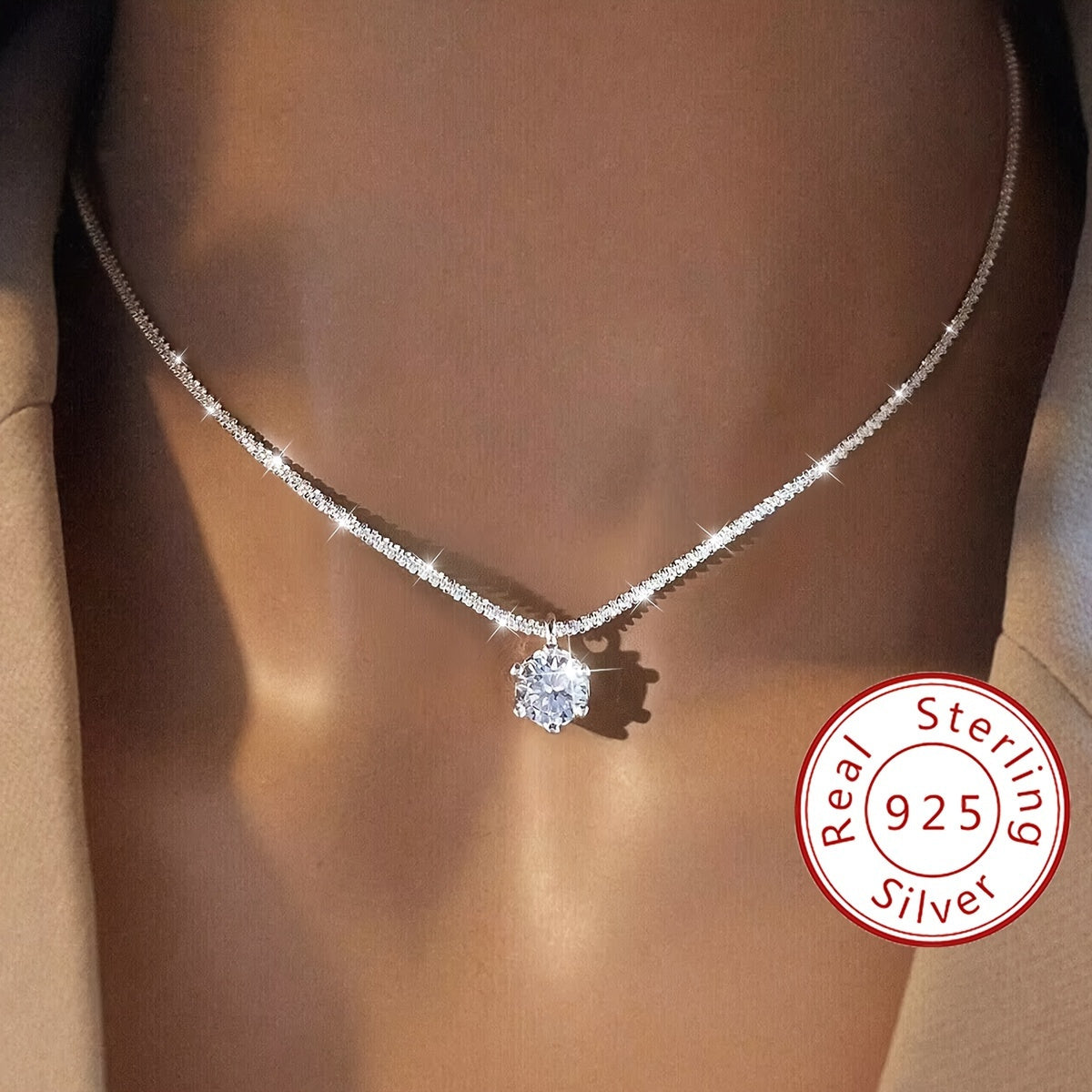 Collier pendentif éclatant en moissanite de 1 carat en argent sterling 925 – Alternative brillante au diamant, bijou de luxe élégant pour femme, cadeau idéal pour mariage, promesse, anniversaire de mariage et fête des Mères