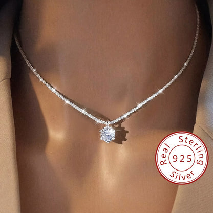 Collier pendentif éclatant en moissanite de 1 carat en argent sterling 925 – Alternative brillante au diamant, bijou de luxe élégant pour femme, cadeau idéal pour mariage, promesse, anniversaire de mariage et fête des Mères