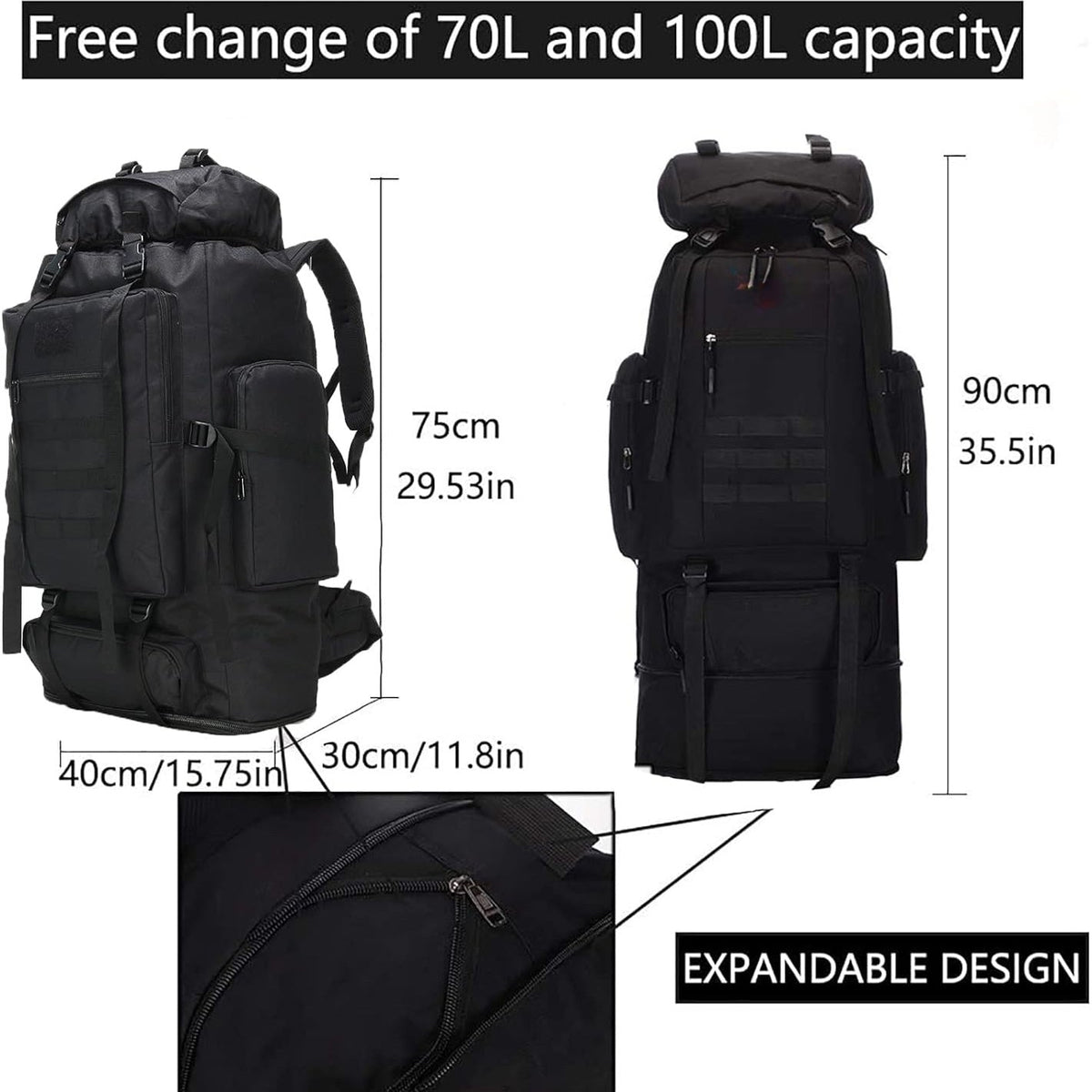 Sac à dos de randonnée grande capacité 26-42 L extensible - Sac pour camping, alpinisme, homme et femme, sac de jour léger pour les loisirs et l'aventure