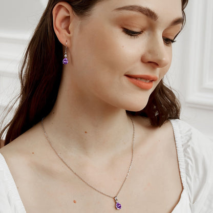 Boucles d'oreilles dormeuses goutte d'améthyste en argent sterling 925, véritables pierres précieuses pendantes, hypoallergéniques - Bijou violet élégant, cadeau pour femme, anniversaire, Saint-Valentin, Noël