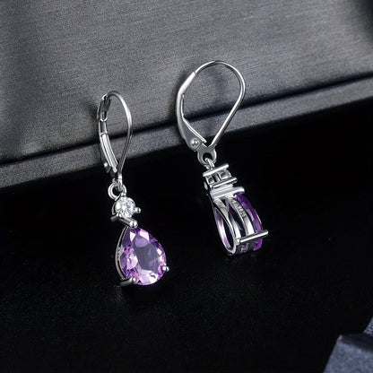 Boucles d'oreilles dormeuses goutte d'améthyste en argent sterling 925, véritables pierres précieuses pendantes, hypoallergéniques - Bijou violet élégant, cadeau pour femme, anniversaire, Saint-Valentin, Noël