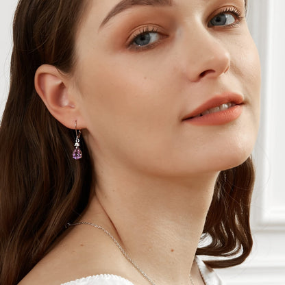 Boucles d'oreilles dormeuses goutte d'améthyste en argent sterling 925, véritables pierres précieuses pendantes, hypoallergéniques - Bijou violet élégant, cadeau pour femme, anniversaire, Saint-Valentin, Noël