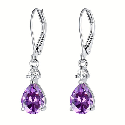 Boucles d'oreilles dormeuses goutte d'améthyste en argent sterling 925, véritables pierres précieuses pendantes, hypoallergéniques - Bijou violet élégant, cadeau pour femme, anniversaire, Saint-Valentin, Noël