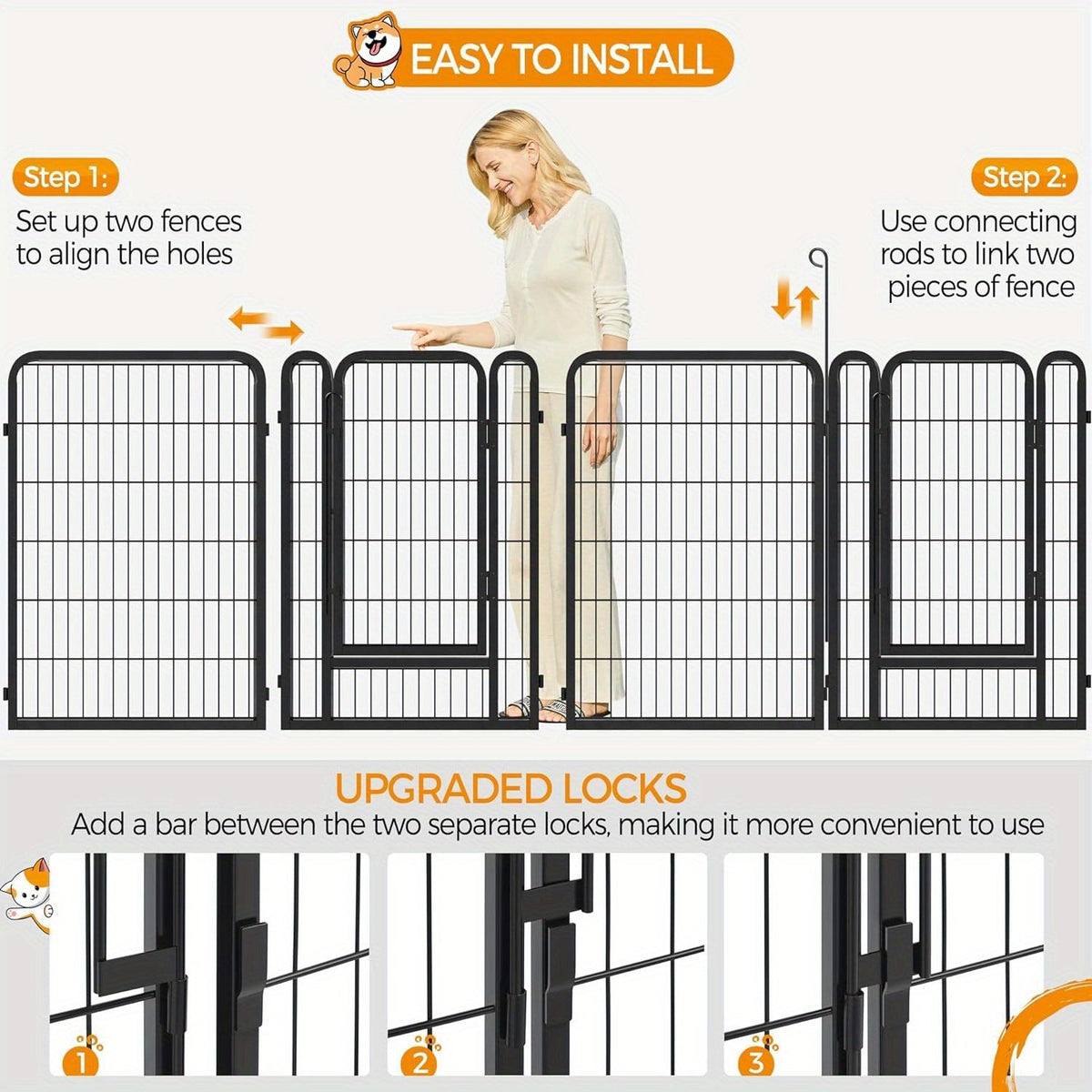 Parc portable pour chiens 8/16 panneaux, enclos d'exercice robuste pour animaux, pour grands, moyens et petits chiens, utilisation intérieure/extérieure, camping en VR, jardin, cour, parc pour chiots, lapins et autres animaux