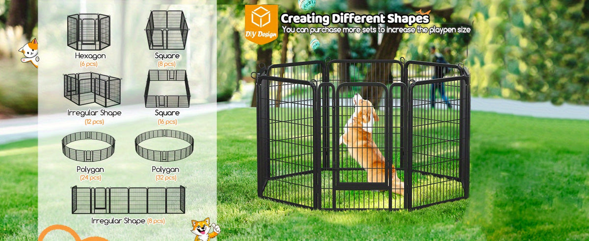 Parc portable pour chiens 8/16 panneaux, enclos d'exercice robuste pour animaux, pour grands, moyens et petits chiens, utilisation intérieure/extérieure, camping en VR, jardin, cour, parc pour chiots, lapins et autres animaux