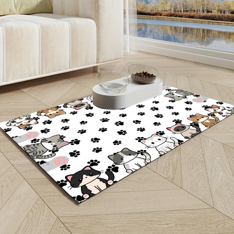 Tapis de nourrissage pour animaux en terre de diatomée motif chat – Tapis antidérapant et anti-rayures pour nourriture et eau pour chiens et chats, protecteur de sol durable et facile à nettoyer pour intérieur et extérieur, 50 x 60 cm