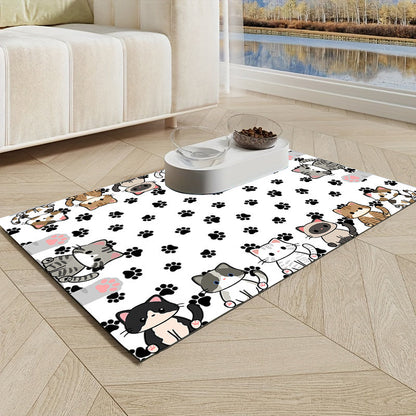 Tapis de nourrissage pour animaux en terre de diatomée motif chat – Tapis antidérapant et anti-rayures pour nourriture et eau pour chiens et chats, protecteur de sol durable et facile à nettoyer pour intérieur et extérieur, 50 x 60 cm