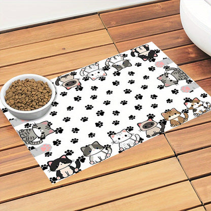 Tapis de nourrissage pour animaux en terre de diatomée motif chat – Tapis antidérapant et anti-rayures pour nourriture et eau pour chiens et chats, protecteur de sol durable et facile à nettoyer pour intérieur et extérieur, 50 x 60 cm