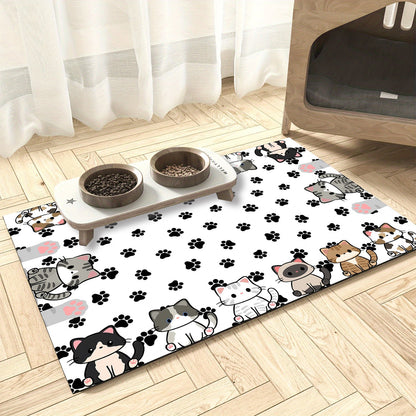 Tapis de nourrissage pour animaux en terre de diatomée motif chat – Tapis antidérapant et anti-rayures pour nourriture et eau pour chiens et chats, protecteur de sol durable et facile à nettoyer pour intérieur et extérieur, 50 x 60 cm