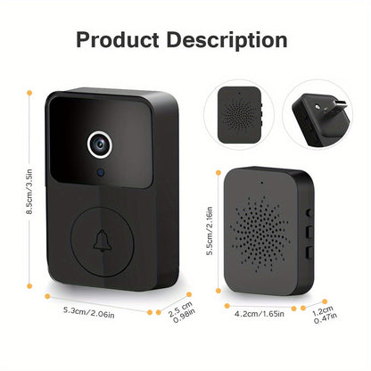 Sonnette vidéo sans fil avec caméra HD, vision nocturne, alertes de mouvement et audio bidirectionnel – Sonnette WiFi intelligente, visualisation mobile à distance, changeur de voix, batterie rechargeable, 2,4 GHz, sécurité domestique