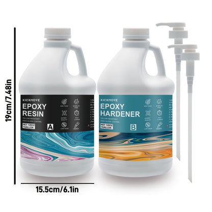 Kit de résine époxy transparente en 2 parties, haute brillance, pour moulage, revêtement, plans de travail, tables, art en résine, bijoux DIY et artisanat, avec pompes, de 16 oz à 2 gallons