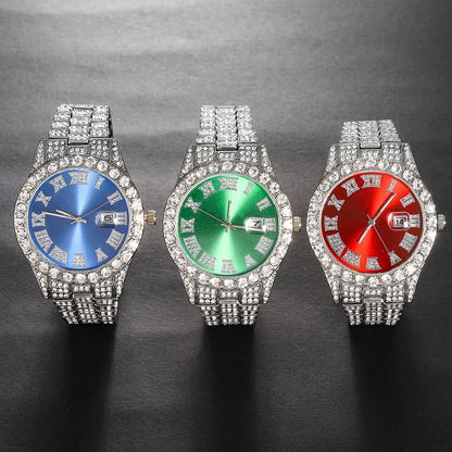 Parure de bijoux 4 pièces avec montre strass et pendentif croix, montre-bracelet analogique à quartz, collier, bracelet et boucles d'oreilles, cadeau unisexe pour lui ou elle, mariage