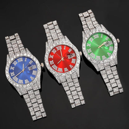 Parure de bijoux 4 pièces avec montre strass et pendentif croix, montre-bracelet analogique à quartz, collier, bracelet et boucles d'oreilles, cadeau unisexe pour lui ou elle, mariage