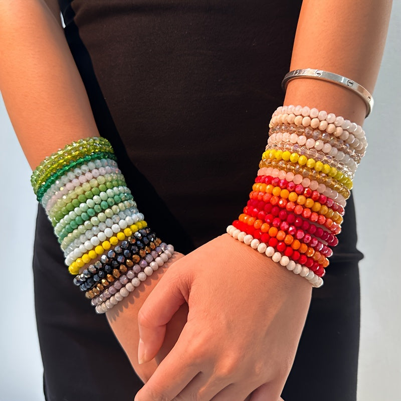 Lot de 36 bracelets de perles bohèmes à faux cristaux pour femmes – Bracelets élastiques colorés et superposables, bijoux fantaisie bohèmes pour les fêtes à la plage ou au quotidien