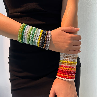 Lot de 36 bracelets de perles bohèmes à faux cristaux pour femmes – Bracelets élastiques colorés et superposables, bijoux fantaisie bohèmes pour les fêtes à la plage ou au quotidien