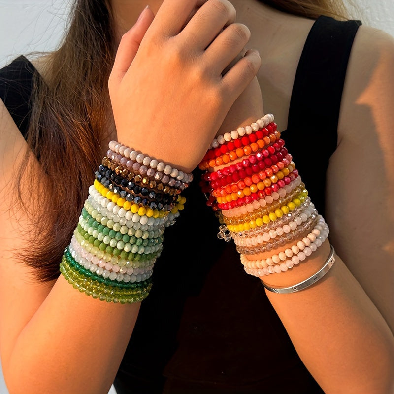 Lot de 36 bracelets de perles bohèmes à faux cristaux pour femmes – Bracelets élastiques colorés et superposables, bijoux fantaisie bohèmes pour les fêtes à la plage ou au quotidien