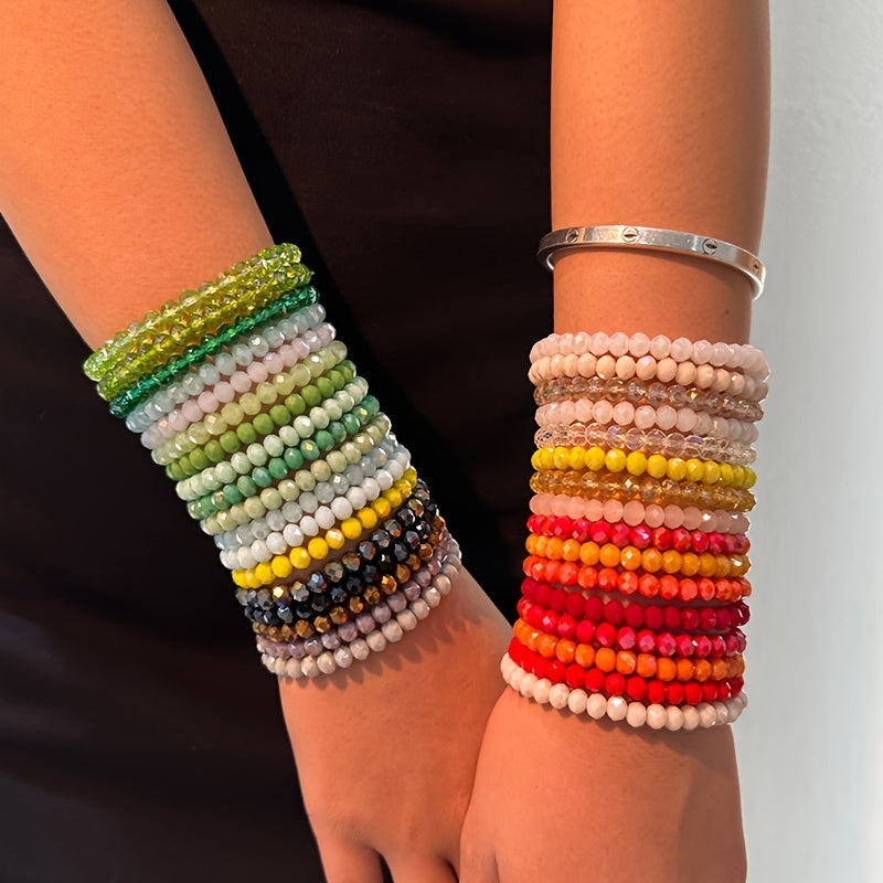 Lot de 36 bracelets de perles bohèmes à faux cristaux pour femmes – Bracelets élastiques colorés et superposables, bijoux fantaisie bohèmes pour les fêtes à la plage ou au quotidien