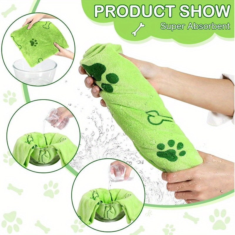 Lot de 4 serviettes à séchage rapide pour animaux - Serviettes absorbantes et douces en polyester pour chiens et chats, avec motifs de pattes, pour le bain et le séchage, coloris assortis pour petits et moyens animaux