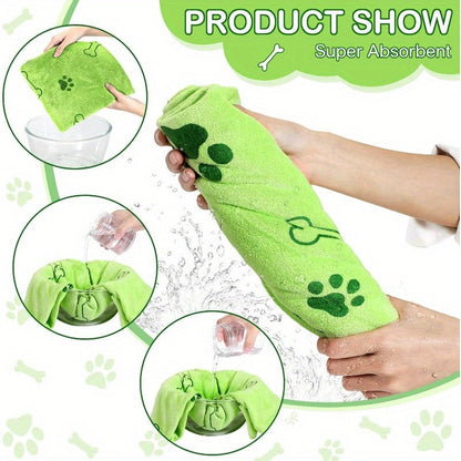 Quick-Dry Pet Towels 4-Pack – Soft Absorbent Polyester Dog Bath Towels with Paw Print Design for Bathing & Drying Medium Dogs, Random Assorted Colors, Reusable Grooming Towel Set