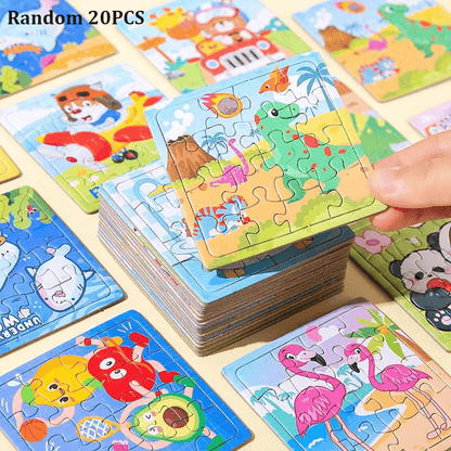 Set of 20 Mini Jigsaw Puzzles Cartoon Animals Educational Toy for Kids Ages 3+ Birthday Party Favors Christmas Halloween Gift Goodie Bag Fillers Styles May Vary