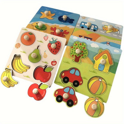 Planches d'identification en bois 3D pour enfants, 2 pièces – Puzzle à main à motif aléatoire, jouet d'éveil, activité Montessori de reconnaissance des formes et des motifs, cadeau de vacances pour tout-petits filles et garçons de 2, 3, 4 ans et plus