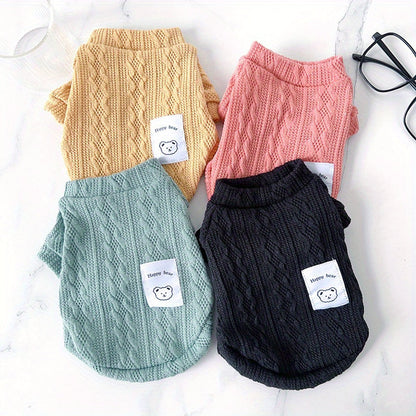 Ensemble de 4 pulls pour chiens et chats - Pulls en tricot chauds automne-hiver XS-XL, lot de vêtements pour chiots et chatons aux couleurs assorties, tenue pour petits chiens, cadeau de fêtes