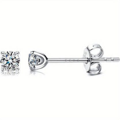 Boucles d'oreilles puces en moissanite 0,1 ct, couleur D, VVS1, taille ronde, tiges en argent sterling 925 plaqué platine, style minimaliste japonais et coréen, pour usage quotidien, cadeau pour femmes et filles