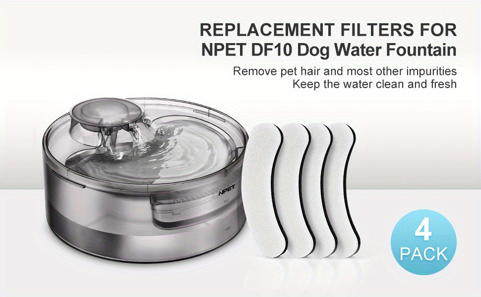 Filtres de rechange pour fontaine à eau pour chat et chien, pack de 4/8/16/20/24, charbon actif, filtration multiple, compatibles avec les distributeurs d'eau automatiques pour animaux NPET DF10 DF30