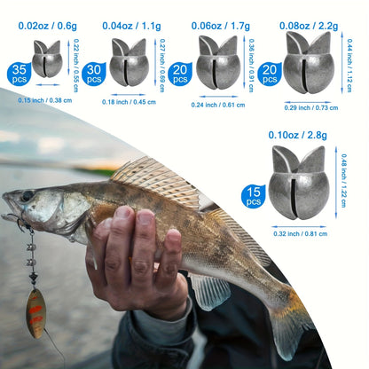 120 plombs fendus pour la pêche, poids ronds amovibles en 5 tailles, assortiment de plombs de qualité supérieure pour la pêche en eau douce et en mer (bar, truite, poisson-chat) - Indispensable pour la boîte à pêche