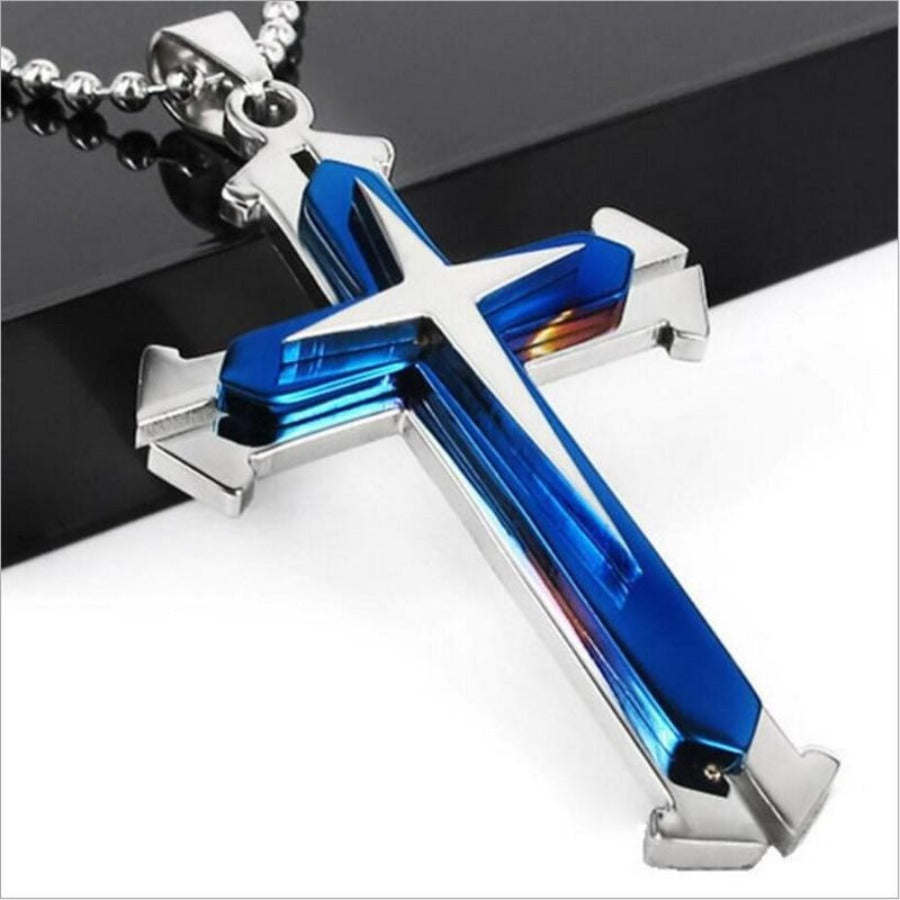 Ensemble de 4 colliers avec pendentif croix pour hommes et femmes – Colliers avec pendentif croix argentés unisexes et tendance, bijoux religieux à offrir pour un anniversaire, à la famille, aux proches et aux êtres chers