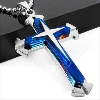 Ensemble de 4 colliers avec pendentif croix pour hommes et femmes – Colliers avec pendentif croix argentés unisexes et tendance, bijoux religieux à offrir pour un anniversaire, à la famille, aux proches et aux êtres chers