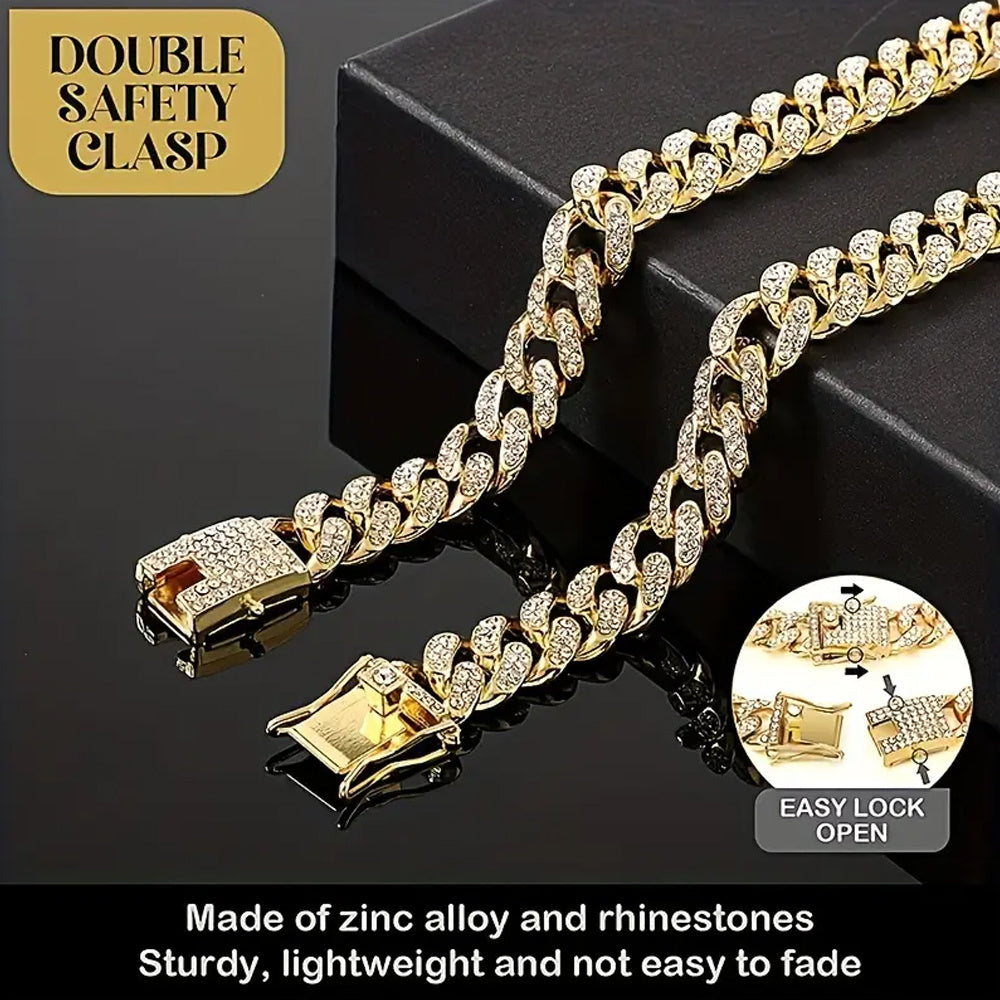 Collier pour chien personnalisé avec pendentif lettre en strass – Collier pour chien à chaîne cubaine étincelante de 13 mm, breloque initiale personnalisée, double fermoir pour petits et moyens chiens, bijou de luxe pour animal de compagnie