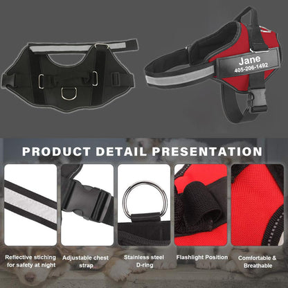 Harnais pour chien anti-traction personnalisé avec nom et numéro de téléphone – Gilet robuste anti-évasion pour le dressage et la promenade, tailles XS à XXL, 12 couleurs disponibles