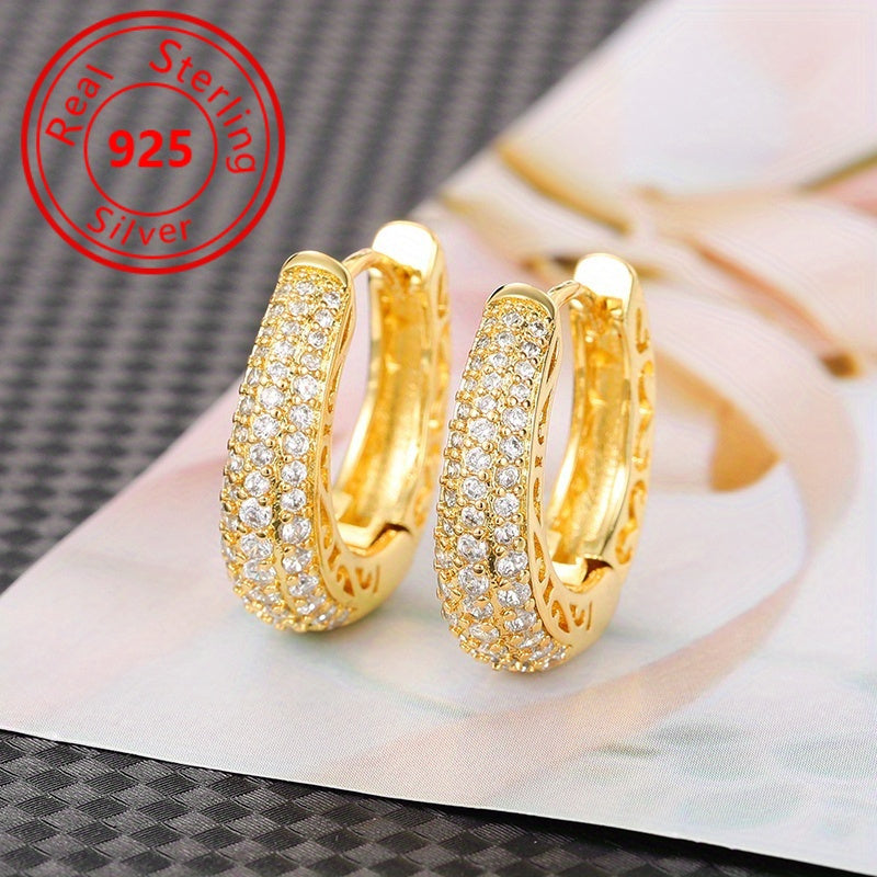 Boucles d'oreilles puces en argent sterling S925 plaqué or et zircone synthétique – Style rétro chic, éclat éblouissant, bijoux de luxe élégants pour le quotidien et les soirées, cadeau idéal pour femme
