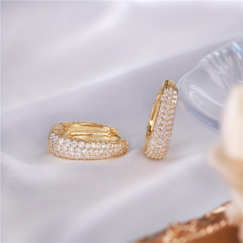 Boucles d'oreilles puces en argent sterling S925 plaqué or et zircone synthétique – Style rétro chic, éclat éblouissant, bijoux de luxe élégants pour le quotidien et les soirées, cadeau idéal pour femme