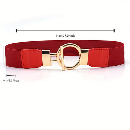 Lot de 3 ceintures élastiques pour femme – Ceinture large à boucle ronde, ensemble de ceintures extensibles de couleur unie classique (noir, rouge et blanc) pour robes, manteaux et tenues du quotidien