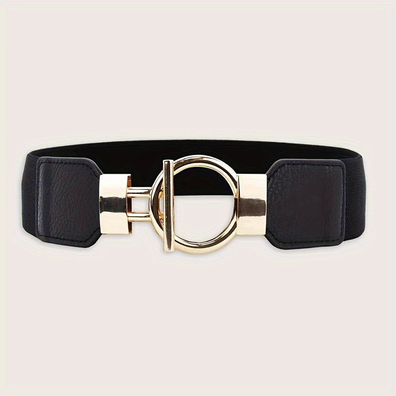 Lot de 3 ceintures élastiques pour femme – Ceinture large à boucle ronde, ensemble de ceintures extensibles de couleur unie classique (noir, rouge et blanc) pour robes, manteaux et tenues du quotidien