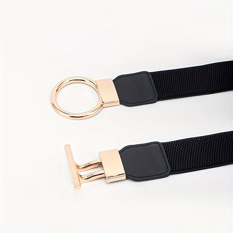 Lot de 3 ceintures élastiques pour femme – Ceinture large à boucle ronde, ensemble de ceintures extensibles de couleur unie classique (noir, rouge et blanc) pour robes, manteaux et tenues du quotidien