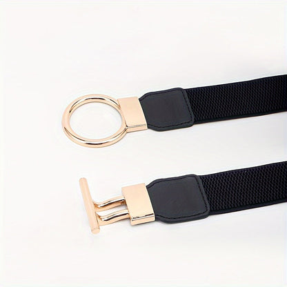 Lot de 3 ceintures élastiques pour femme – Ceinture large à boucle ronde, ensemble de ceintures extensibles de couleur unie classique (noir, rouge et blanc) pour robes, manteaux et tenues du quotidien