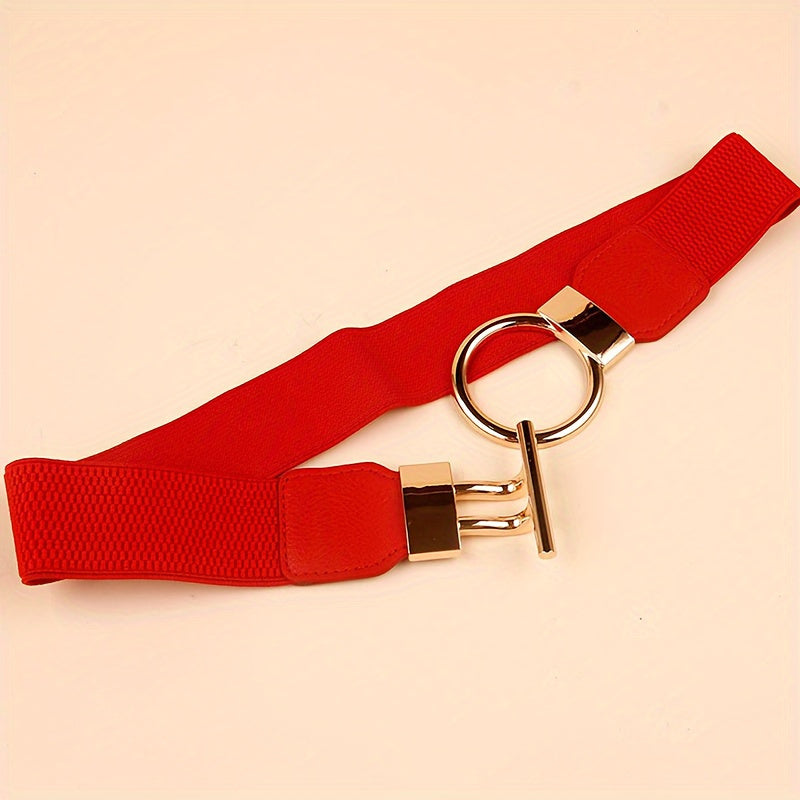 Lot de 3 ceintures élastiques pour femme – Ceinture large à boucle ronde, ensemble de ceintures extensibles de couleur unie classique (noir, rouge et blanc) pour robes, manteaux et tenues du quotidien