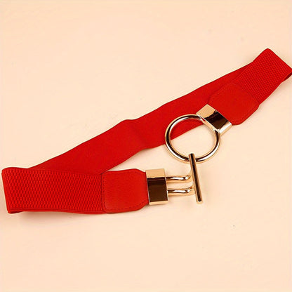 Lot de 3 ceintures élastiques pour femme – Ceinture large à boucle ronde, ensemble de ceintures extensibles de couleur unie classique (noir, rouge et blanc) pour robes, manteaux et tenues du quotidien