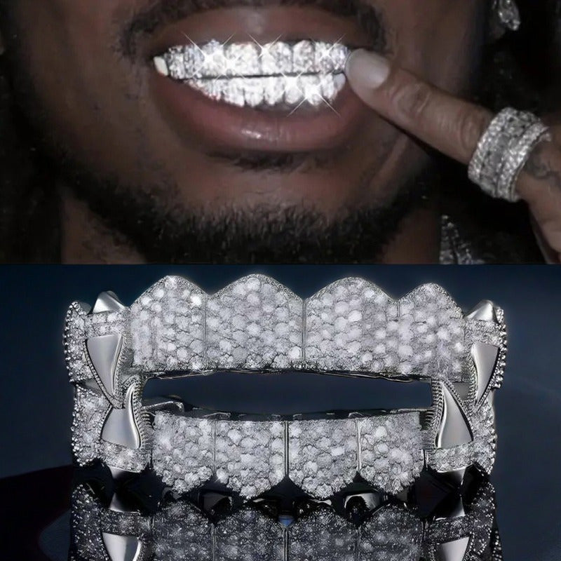 Set de 16 dents Hip Hop Grillz haut et bas – Grillz dentaires style punk, or et argent, pour rap, cosplay, Halloween et spectacles