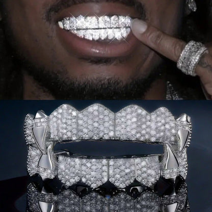 Set de 16 dents Hip Hop Grillz haut et bas – Grillz dentaires style punk, or et argent, pour rap, cosplay, Halloween et spectacles