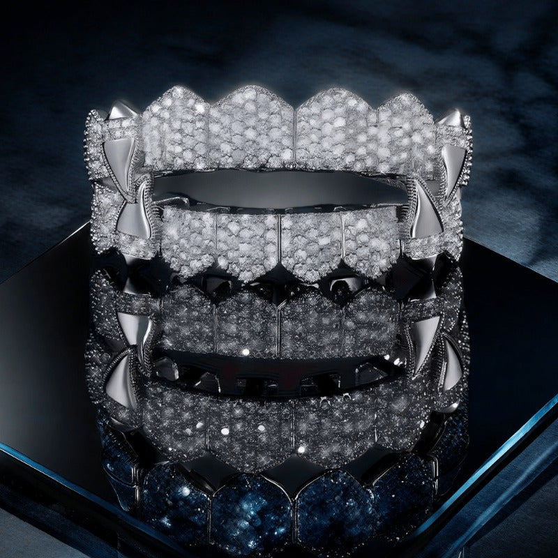 Set de 16 dents Hip Hop Grillz haut et bas – Grillz dentaires style punk, or et argent, pour rap, cosplay, Halloween et spectacles