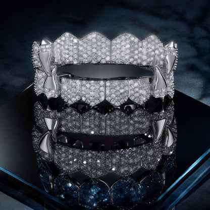 Set de 16 dents Hip Hop Grillz haut et bas – Grillz dentaires style punk, or et argent, pour rap, cosplay, Halloween et spectacles