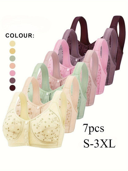 Lot de 7 soutiens-gorge sans couture pour femmes – Bralettes douces à fermeture frontale, sans armature, confortables et respirantes pour le quotidien, le yoga, les voyages et les festivals, tailles S-XXL