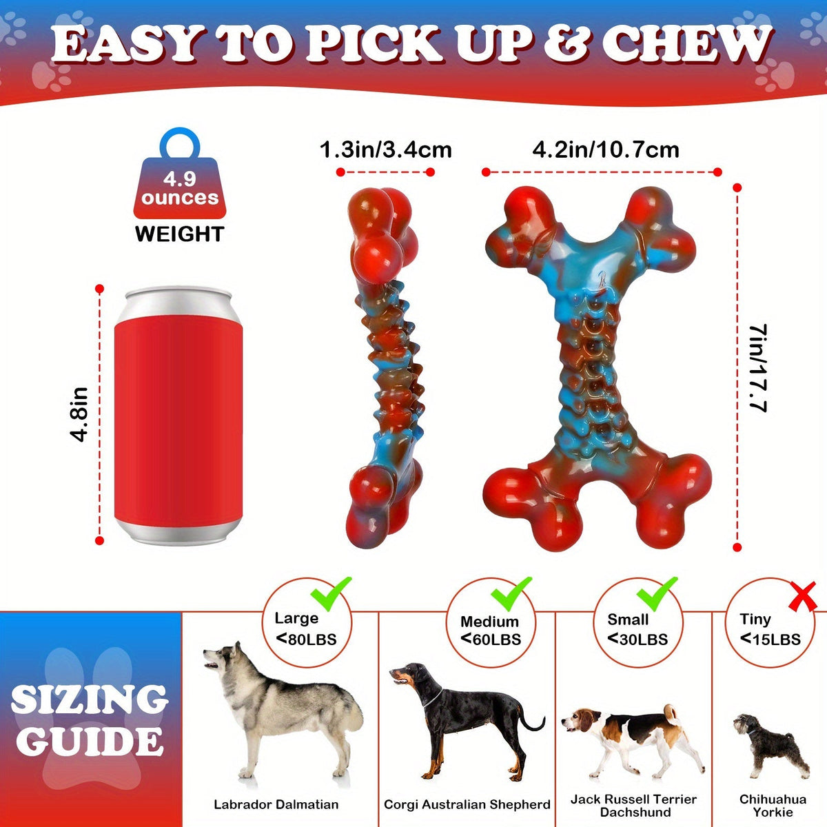 Jouets à mâcher indestructibles pour chiens, mâcheurs agressifs, grande race, jouet de dentition en nylon robuste, durable et solide, anti-ennui, jouet à mâcher interactif, occupe les chiens, rouge, 1 pce, 2 pces, 4 pces