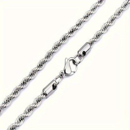 Collier chaîne torsadée en acier inoxydable 304 pour hommes et femmes – Ras-du-cou punk hypoallergénique sans nickel, 3 mm 5 mm, 20 22 24 pouces, unisexe pour usage quotidien
